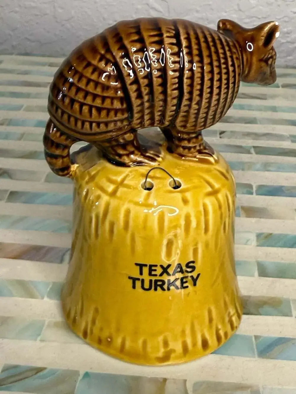 Vintage Texas Turkey Armadillo Ceramic Bell Souvenir Novelty